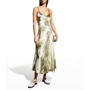 Vince‎ Scoop Neck Slip Dress Women's Sz 6 Pistachio Green Velvet Sleeveless EUC
